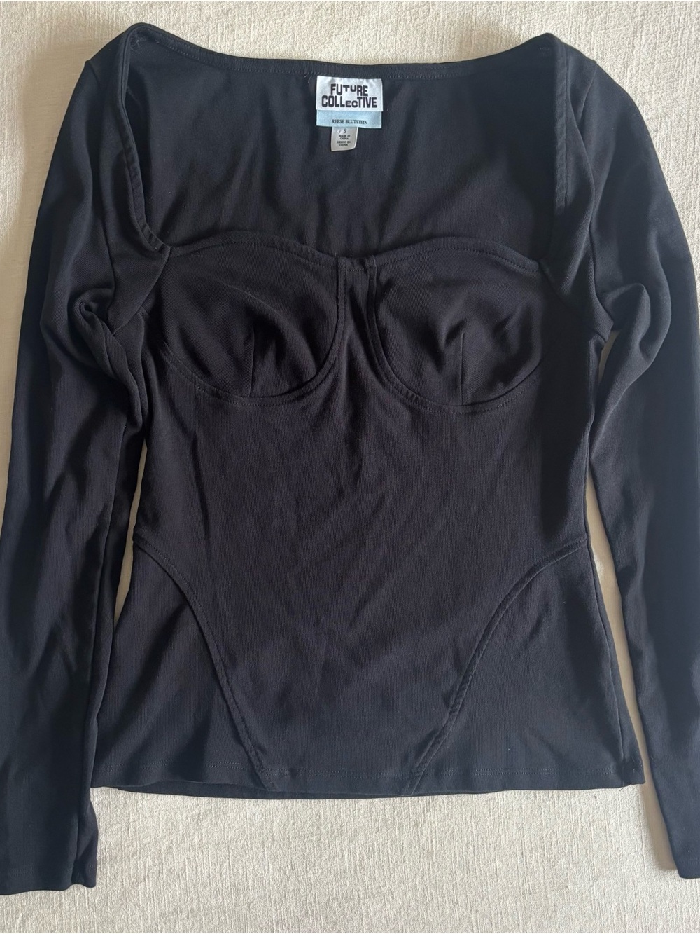 Future Collective Reese Blutstein Black Corset Long Sleeve Top S